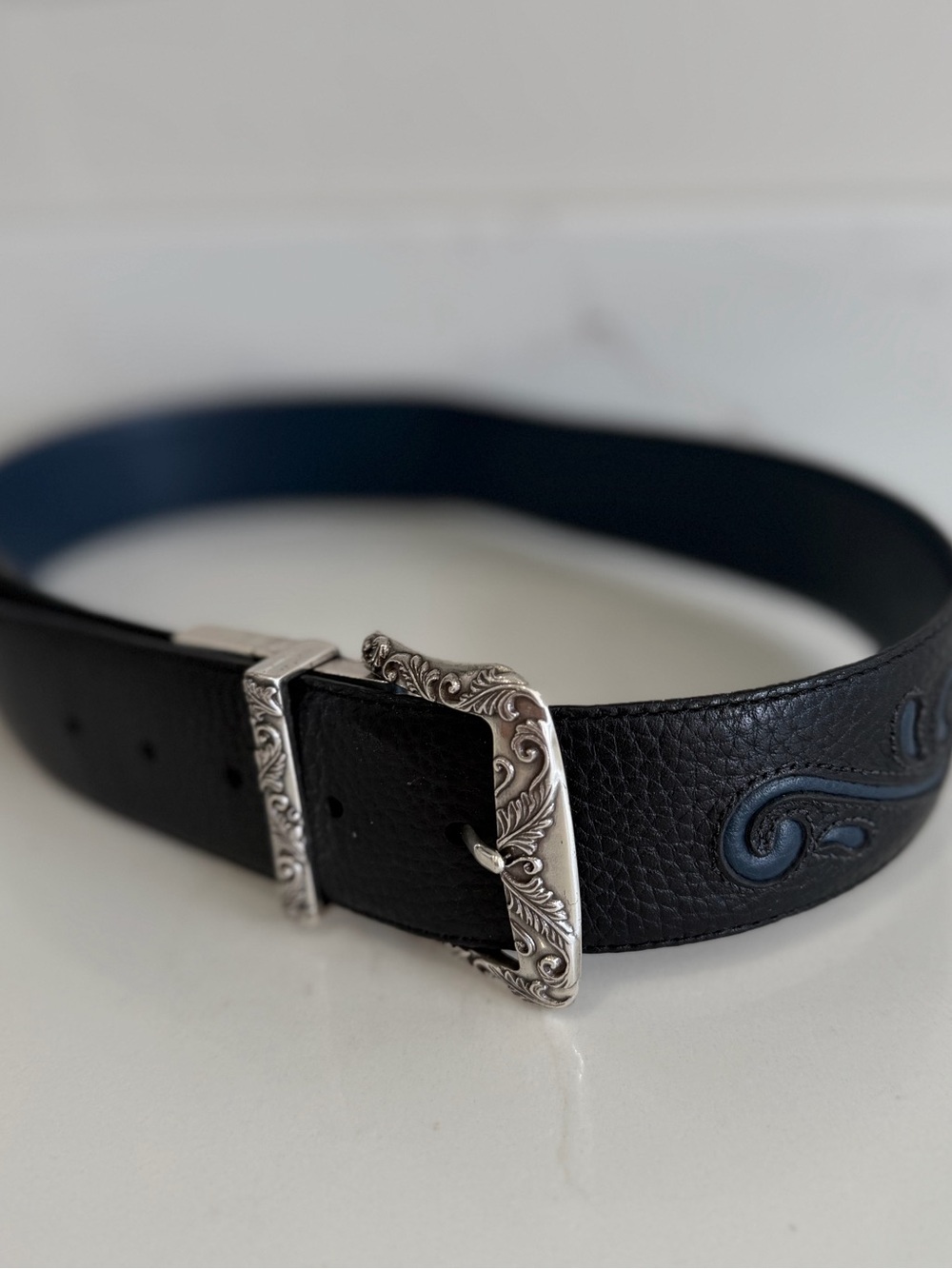 Vintage Brighton Embossed Leather Western Silver Buckle Women’s Belt